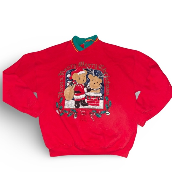 Have a Beary Christmas: Vintage 2 in 1 Collared Sweatshirt: Puff Ink: 80’s Mom - Picture 1 of 5